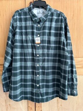 Womens NWT Ridgecut Green Plaid Flex Flannel Button-Up Shirt - 2X $34.99